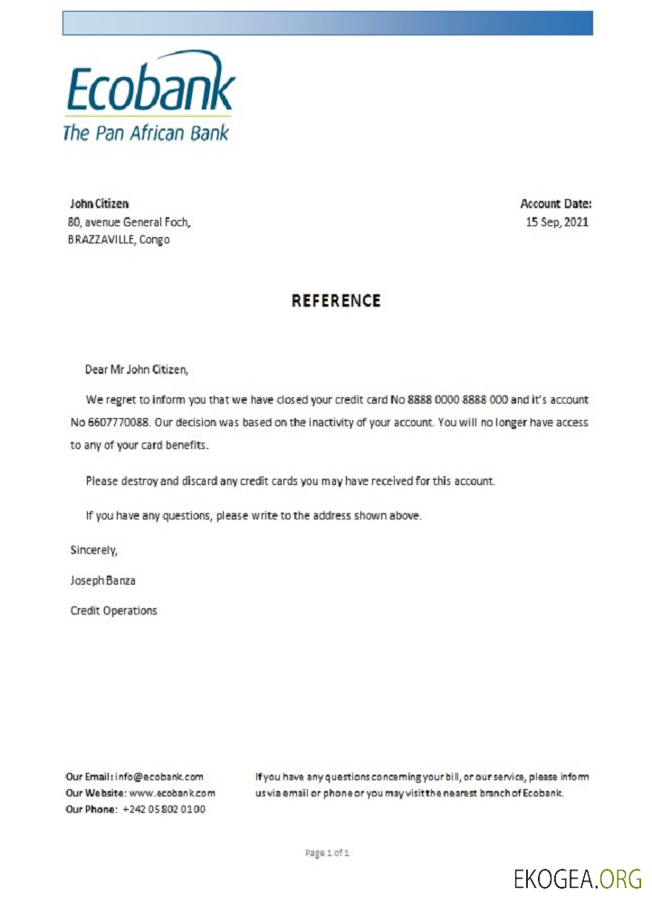 Référence Congo , Ecobank , closure